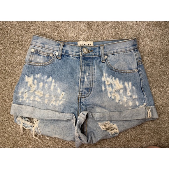 One Teaspoon Pants - One Teaspoon Hawks High Rise Distressed Denim Shorts‎ Light Wash Blue Size 26